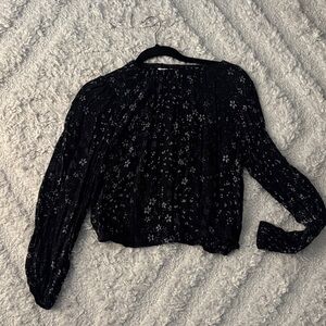 Black &Navy Floral Long Sleeve Blouse